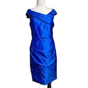 Marisa Baratelli Blue Sleeveless Thai Silk Semi Formal Dress Size 6